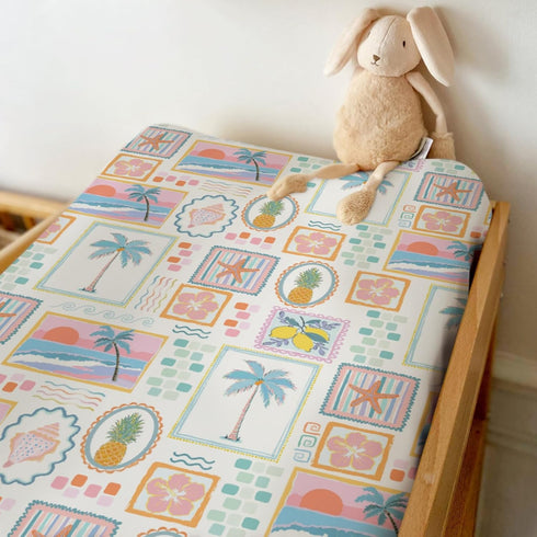 Summer 32''16'' Colorful Beach Patchwork Changing Pad Covers for Baby Girls Boys Bright Seashells Girly Fitted Change