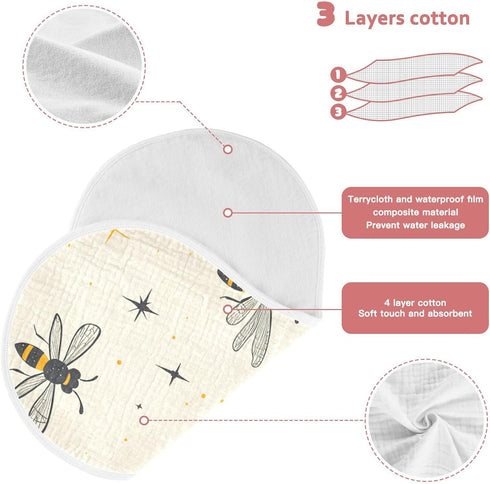 decor gift 4 Pack 22x11in Cotton Muslin Baby Burp Cloths Soft Touch Bees Beige Moon Stars Starry Feeding Cloth
