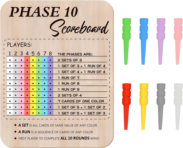 Bnesi Wooden Phase 10 Card Game Score Board Funny Score Board Games