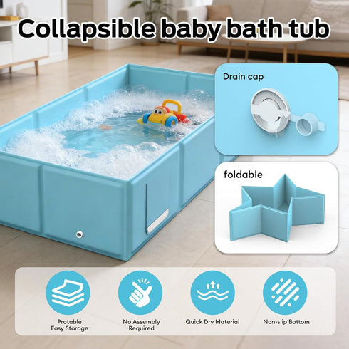 Collapsible Baby Bathtub, Foldable Infant Bath Tub with Non-Slip Base, Portable Travel Baby Bath for Newborns