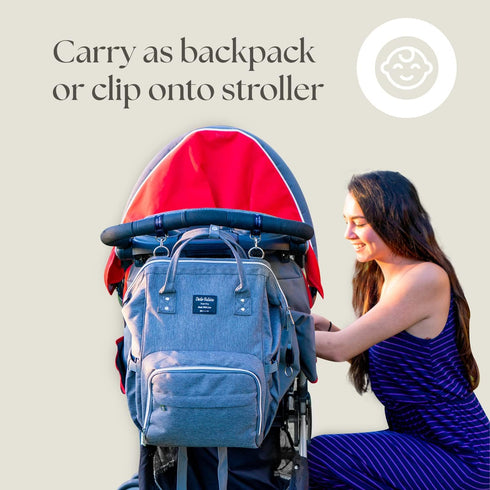 Dodo Babies Diaper Bag Backpack Set - Insulated & Waterproof Pockets, Plus Two Pacifier Clips, Binky Case & Stroller