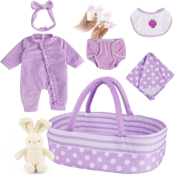 BABESIDE 8 Pcs Reborn Baby Doll Clothes with Bassinet for 17-22 Inch