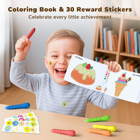 24 4-8 1-3, JUPITEARTH Colors Crayons for Kids Ages with Coloring Book & Bonus Stickers, Non-Toxic & Washable Triangle