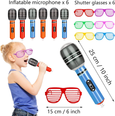 22 Pack Inflatable Guitar Set - Blow Up Guitars, Microphones, Glasses, Saxophone, Piano, and Recorder for Kids