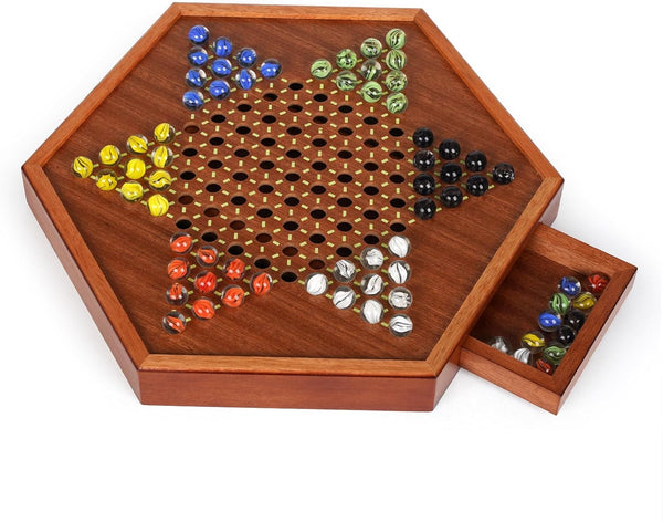 15-Inch Wooden Chinese Checkers Board Game Set Classic Strategy Game with 72