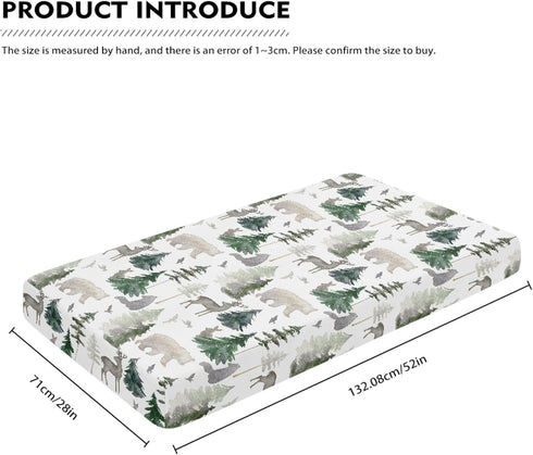 JEPFEIXIA 28"x52" Woodland Forest Animals Fitted Crib Sheet for Boys Girls Watercolor Pine Tree Baby Sheet for Standard