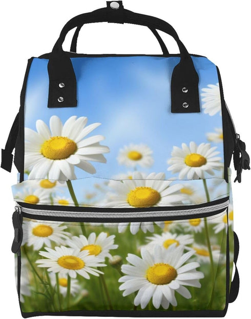FHEDVBN Spring Daisy Flowers Diaper Bag Backpack for Women Multifunction Waterproof Mummy Backpacks