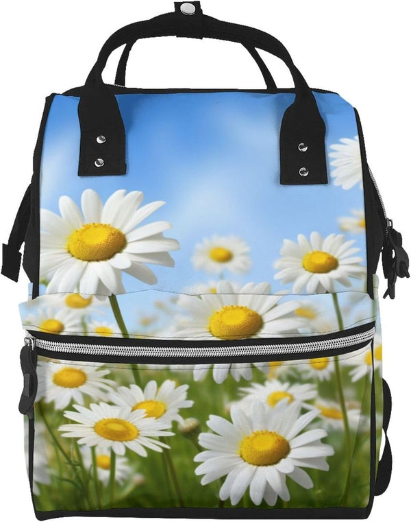 FHEDVBN Spring Daisy Flowers Diaper Bag Backpack for Women Multifunction Waterproof Mummy Backpacks