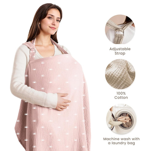 100% Konssy Muslin Nursing Cover for Baby Breastfeeding, Breathable Cotton Breastfeeding Cover with Rigid Hoop