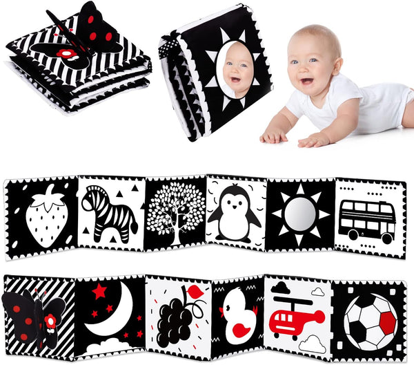 Black and White High Contrast Baby Toys, Soft Book for Newborn Brain Development, Infant Sensory Crinkle Toys