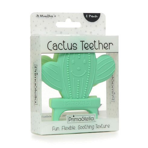 PrimaStella Silicone Cactus Teethers for Infants, BPA Free, Baby Teether Toy Set of 2 - Green & Neo Mint