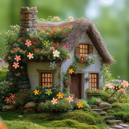 100PCS Mini Resin Daisy Flowers, Dollhouse Miniature Flowers for Crafts and Fairy Garden