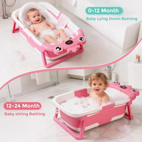 TBHAPY 0-36 Baby Bathtub,Collapsible Baby Bath Tub with Soft Cushion & Thermometer, Space Saving Foldable & Travel