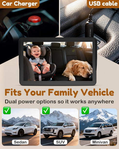 Yakry 7.2-Inch: 3X 5-Min 1080P 150 0-5) HD Baby Camera for Car Larger View, USB Easy to Install, Auto Night Vision