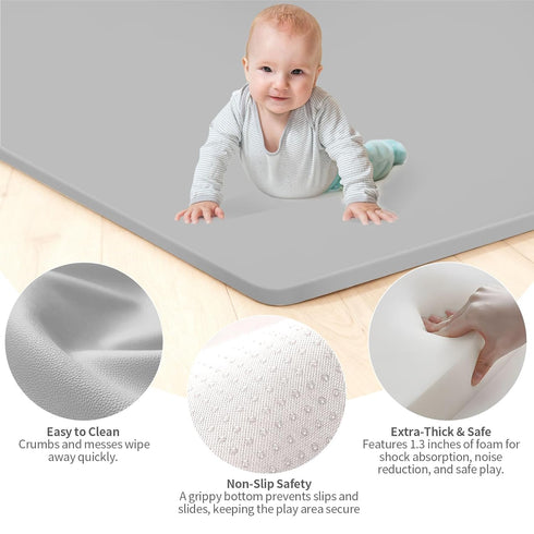 LevNubis 50"50" 1.3" Tummy Baby Play Mat for Floor, Playpen Mat, Thick Elasti-Foam, Non-Slip Crawling Mat for Time