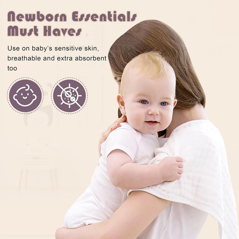 Ease Cubs 100% 24-Pack, 20" X10") Muslin Burp Cloths Large Cotton Hand Washcloths for Boys & Girls, Baby Essentials