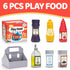 MOEAWS 6 Set Pcs Condiment Toys with Storage Rack and Gift Box, Play Food for Kids Kitchen, Pretend Food Play Kitchen