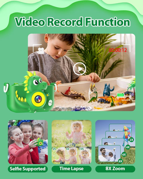Dinosaur Kids Camera Toys, 1080P HD Digital Camera for Kids with 32GB SD Card, Gift for 3-9 Years Old
