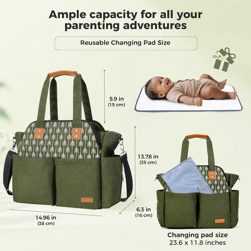 17 Lekebaby Diaper Bag Tote for Baby - Pockets Large Travel Diaper Tote with Portable Changing Pad, Mom Crossbody