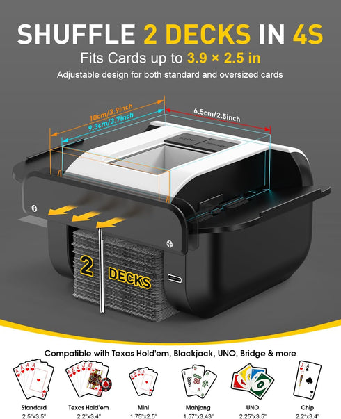 2 Automatic Card Shuffler Machine,Electric Card Shuffler Rechargeable for Decks with Carrying Bag&Playing Cards, Dual