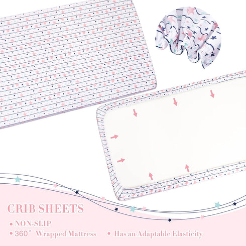 Set 4 Set Set Cloele Pink Crib Bedding for Girls- Piece Unicorns Baby Comforter Bed Includes Crib Skirt Quilt Fitted