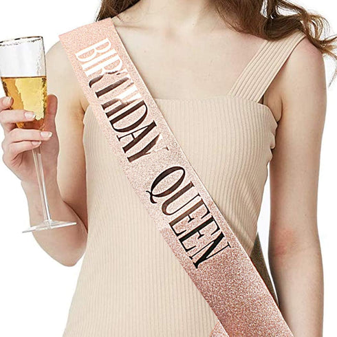 COCIDE Birthday Sash & Tiara Set, Rose Gold Crowns and Tiaras for Women, Rhinestone Queen Headband, Glitter Crystal
