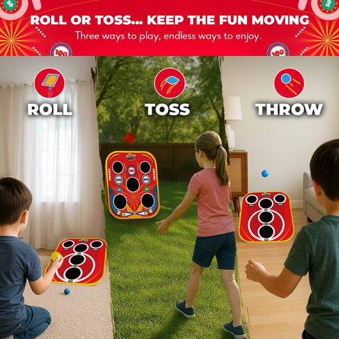 2-in-1 5-Second Setup Swooc Games - Backyard Arcade | Bean Bag Toss Game for Kids w/Carry Bag | & Storage | Outside