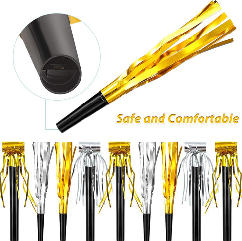 Skylety 48 Pieces Gold Silver Noise Makers, Party Horns and Blowers for Graduation, Birthday, Baby Shower Supplies 2024
