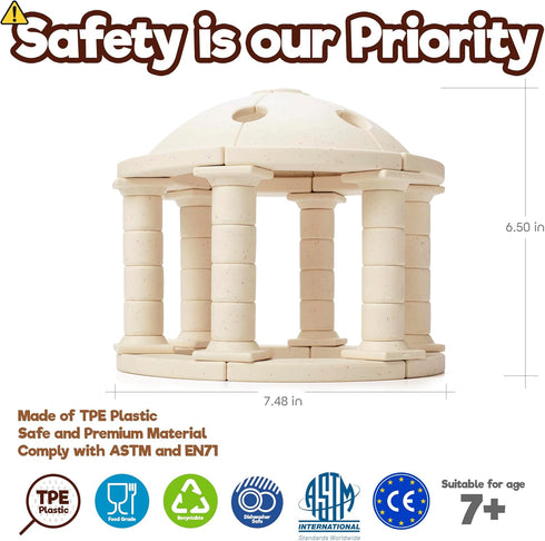Taksa Toys Ancient Greek Dome Stem Toys - 54 Pcs Educational Stackable Building Blocks for Kids Ages 7-10+ Years Old