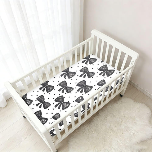 CZXW 52" 28" Black Bows Crib Sheets Fitted x Natural Cotton Soft & Breathable for Baby Crib Mattress