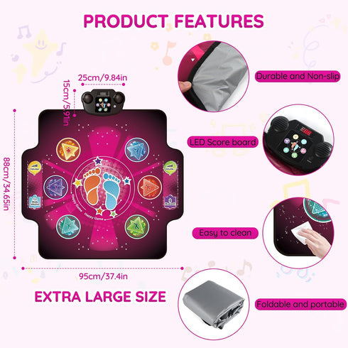 Zitranse 6-Button 3 4 5 7 8 9 10 11 12+ Electronic Dance mat for kids,Upgraded Light-up Dancing Pad,Wireless Bluetooth