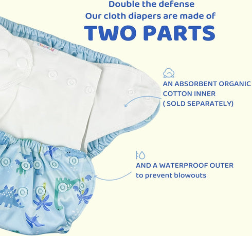 1 (7-17lbs) BISENKID Waterproof Cloth Diaper Cover Reusable Swim Diaper - Adjustable Outer Shell Over an Absorbent