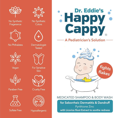 8 Oz (Pack 2) Happy Cappy Medicated Shampoo and Body Wash- Baby Dandruff Shampoo, Helps Cradle Cap and Seborrheic
