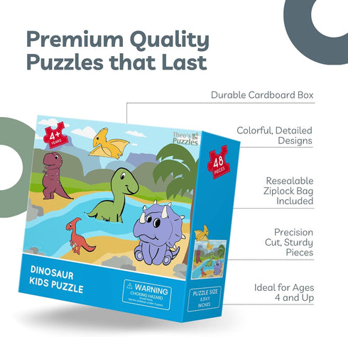 Dinosaur Kids Puzzle - Fun 48-Piece Jigsaw with Diverse Dinosaur, Rivers, and Volcano Scenery for Ages 4+