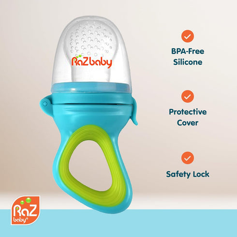 Solids/Frozen 6M+, 2-Pack RaZbaby Baby Fruit Feeder Pacifier, Infant Teether Toy BPA-Free, Safely Introduce Solids