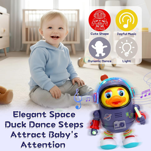WRYBV Dancing Space Duck Toy, Space Duck Dancing Musical Interactive Toy, Walking Duck Baby Robot, Electric Dancing