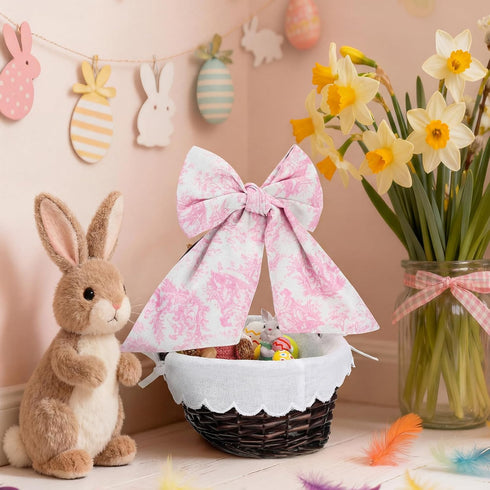 Qinyoung 12.5 9 4.7 Inch Baby Nursery Gift Wicker Basket with Bow and Liner x x Large Pink Oval Organizer for Baby