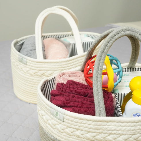 Oliver & Emilia Diaper Caddy - Portable Woven Baby Organizer Basket w/Handle, Nursery Changing Caddies & Dividers