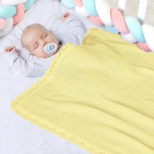 100% 30 40 Inches, Cotton Baby Blanket Knit Soft Warm Lace Toddler Newborn Nursery Blanket, x Lemon Yellow