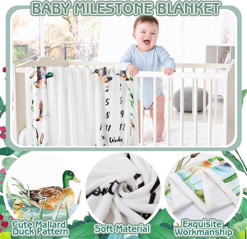 Mallard Duck Monthly Milestone Blanket for Baby Boy Flannel Newborn Infant Swaddle Growth Chart Photography Background