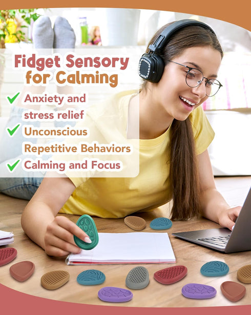 24 Pack Fidget Toys Adults Sensory Stone: Texture Worry Stone for Kids Calming - Sensory Autism Toys for Stress Relief