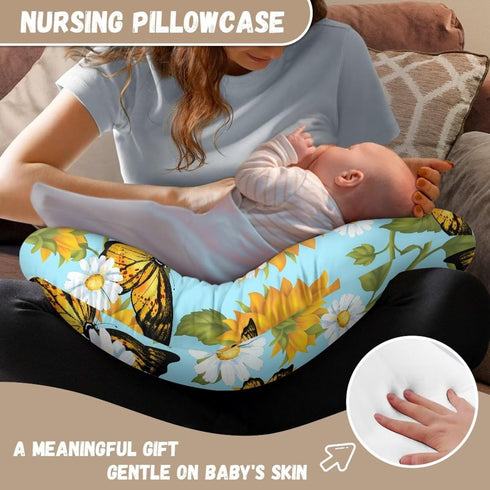Psesaysky Sunflower Butterfly Baby Nursing Pillow Cover Stain Resistant Neutral Pillow Cover Stretchy Breathable