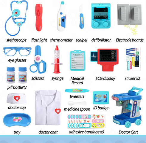 Liberry Doctor Kit for Kids Aged 3-5, Pretend Playset with Cart, Costume, and Stethoscope for Role Play
