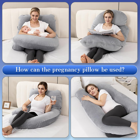 57 Inch Pregnancy Pillows for Sleeping, U Shaped Full Body Maternity Pillow with Removable Velvet Cover - Support