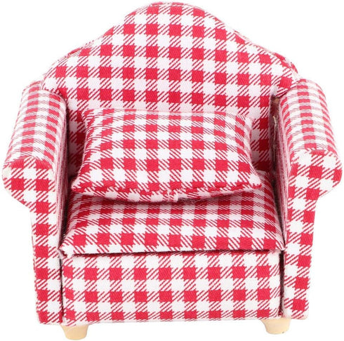 Doll House Sofa Arm Chair, 1:12 Scale Wooden Miniature Furniture Decor Couch with Pillow, Kids Play Toy