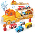 Toddler Car Toys for 2-5 Years Old, Transport Carrier Truck Toy with 4 Wooden Vehicles, 24IN Foldable Track