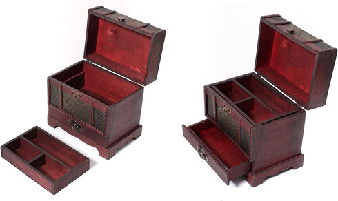 C2 Wooden Chest with Drawer - Collectible Fantasy Coins, Card Games, Dice Counter, and Jewelry Box