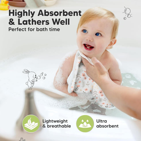 6-Pack Cotton Baby Washcloths for Newborn - Organic Cotton Muslin Soft Wash Cloths for Babies, Infant, Kids,Toddler