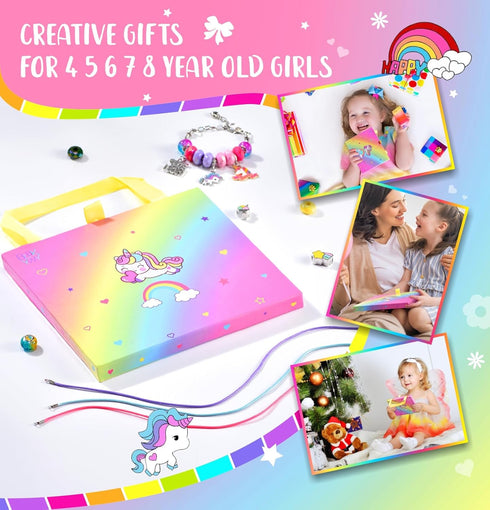 BDBKYWY Girls Charm Bracelet Making Kit, Unicorn Jewelry Supplies DIY Art Craft Set, Birthday Gifts for 3-8 Year Old