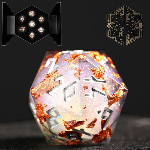 HEIMDALLR Liquid Core Dice Set with First Ever LED Display Case - 7-PC Hand-Painted DND Dice Set with Gift Box